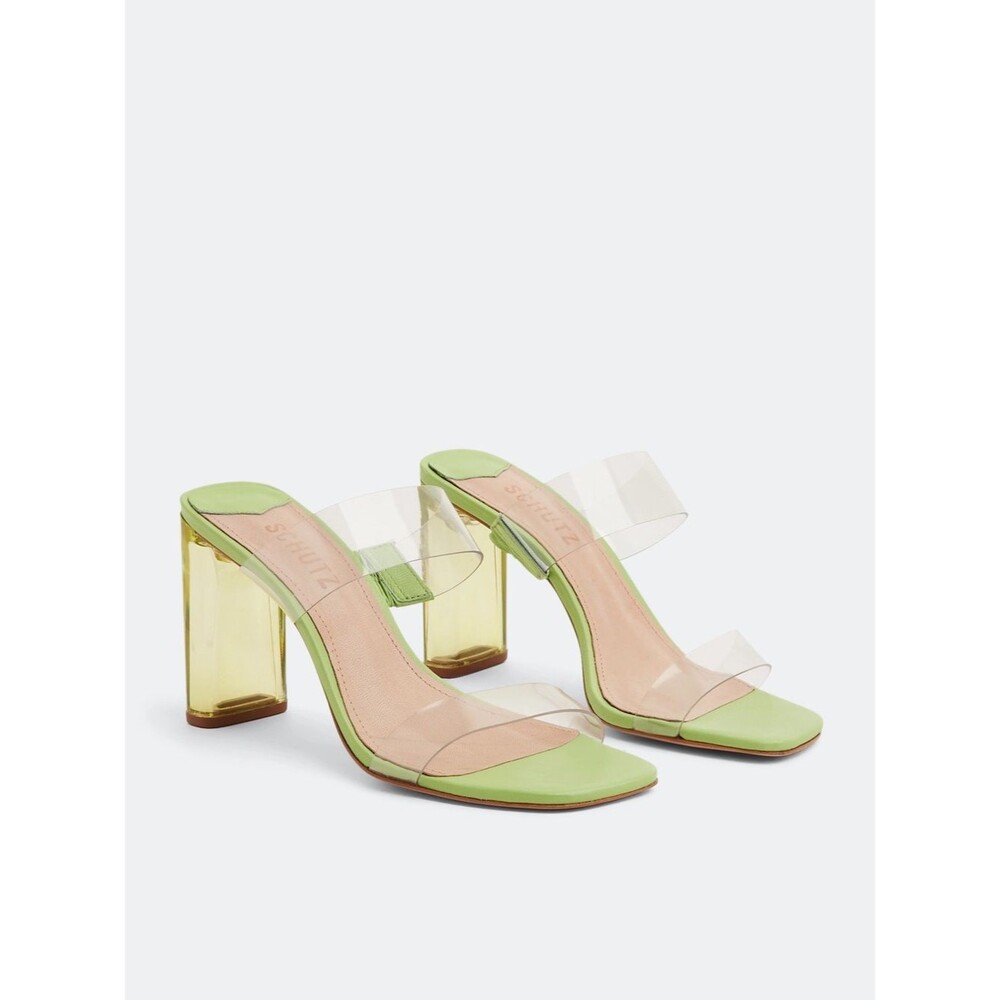 Schutz Ariella Acrylic Sandal Lime Green Clear Heel Size 8